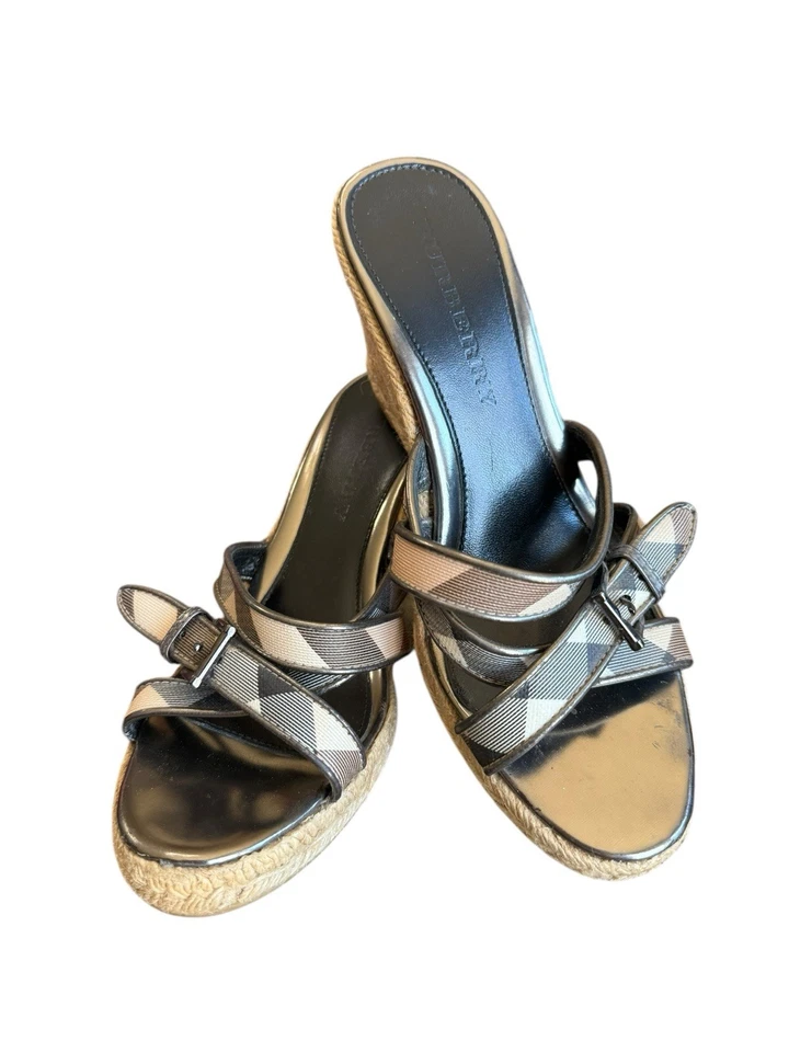 Босоножки Burberry Nova клетчатые эспадрильи на танкетке на каблуках лакированная кожа 38/7,5-8 - Изображение 3 из 4