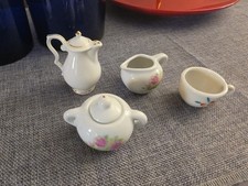 Vintage Child  s Toy Tea Set Ceramic Teapot Cups - Miniature Antique