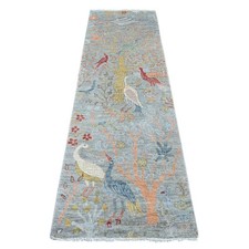 2'6"x8'1" Gray Birds of Paradise Design Soft Wool Hand Knotted Runner Rug 21381