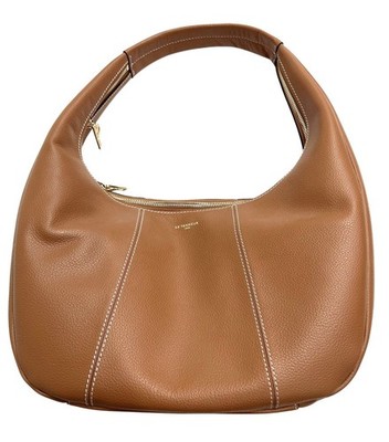Le Tanneur Medium hobo Bag in Grained Leather Tan Brown