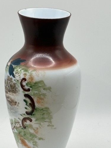 Antike handbemalte florale Bristol Glasvase um 1900 9 cm mit Seeszene - Bild 8 von 8