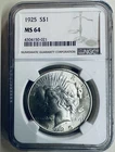 1925 Peace Silver Dollar NGC MS64 Nice Luster