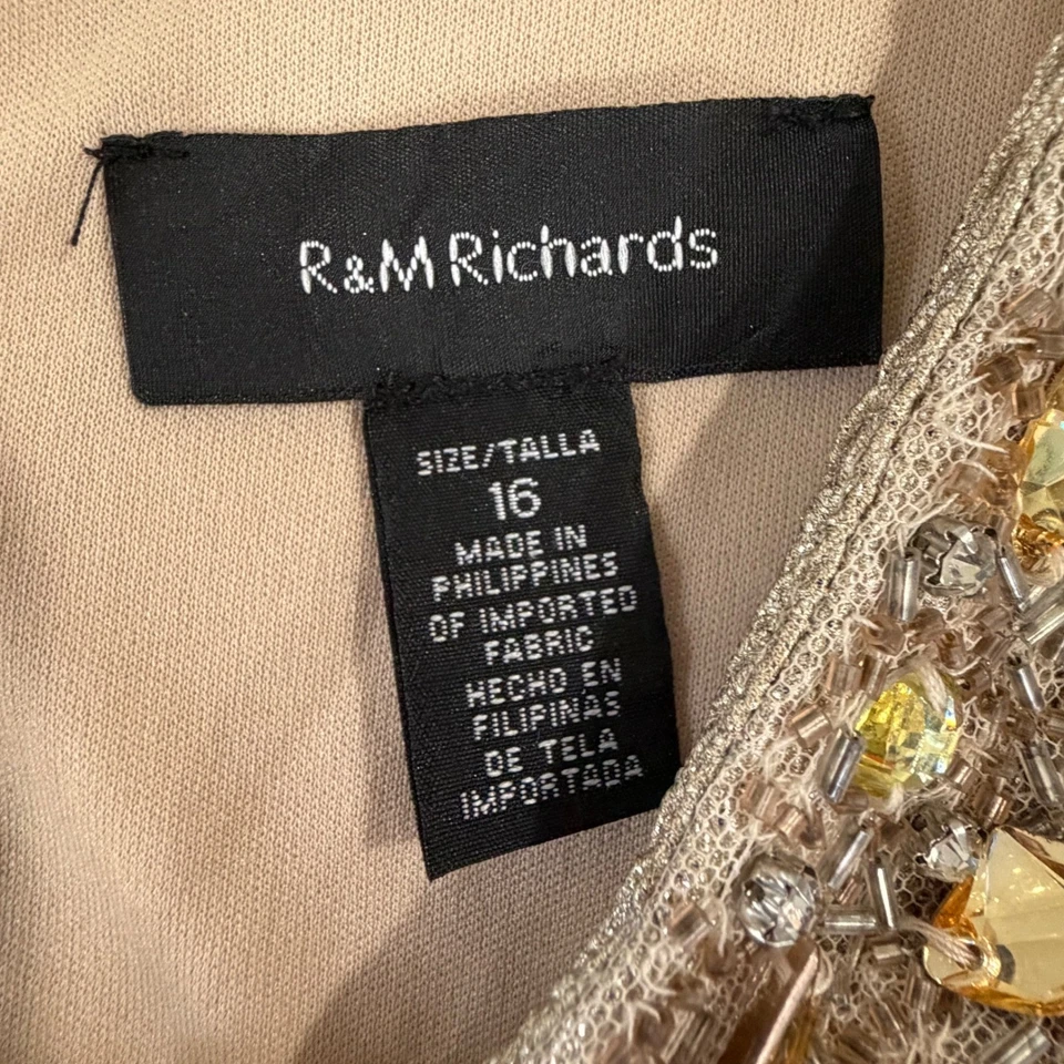 R&M Richards Embellished Beaded Neckline Ruched Gown Dress Women's Size 16 Gold - Image 4 of 4
