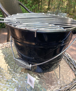 Grill Barbecue Charcoal  Grill Black Metal Pail Style Portable Tabletop of