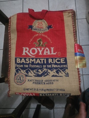 Royal Basmati Rice Burlap Gunny Sack Bag Tote with Handles & Zipper