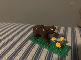 Genuine LEGO&reg; Dark Brown Bear Animal Minifigure from 4438 4440 Comes With Flower