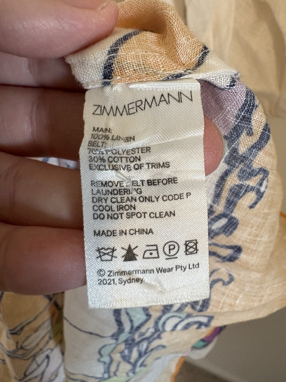 Zimmermann Lola Billow Dress Sz 0 AU 8 US 4 Long Sleeve Belted Midi Linen W Slip