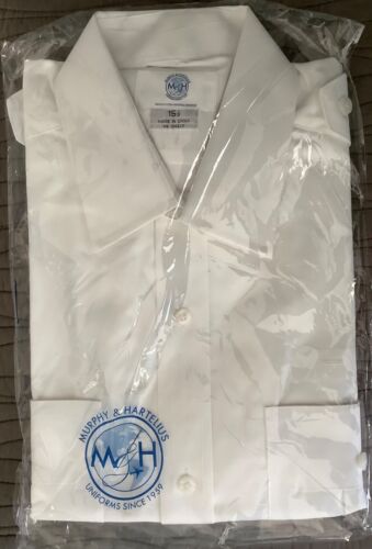 M&H Pilot Uniform Shirt, Short Sleeve w/Shoulder Epaulets, 15 1/2, NEW