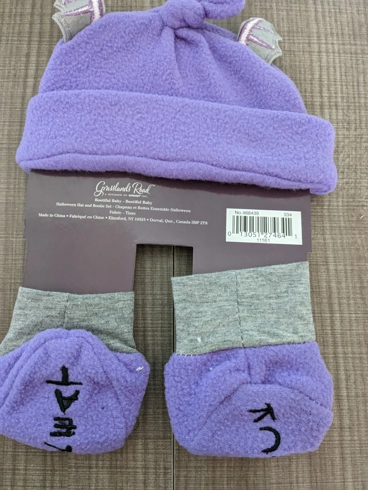 Halloween Baby Hat and Booties Batty Newborn Purple Gray ​Bootiful Baby New - Image 2 of 2