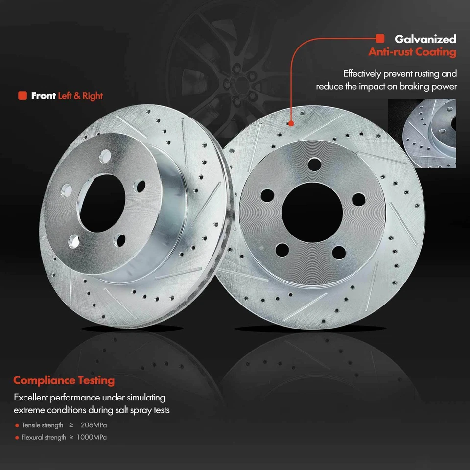 Rotor de freno delantero perforado y pastillas + pinzas para Jeep Cherokee 99-01 TJ Wrangler Foto 4 de 4