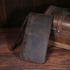 Leather Cash Long Wallet Envelope Zipper Pouch - Money Holder for Men  Women