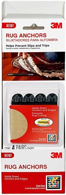 3M Rug Anchors, Helps Prevent Slips and Trips, Black, 4 Pairs Small Rug Gripper