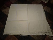 Vintage White Embroidered Linen Baby Crib Sheet with eyelet edging 56" x 44"