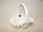 Vintage Fenton White Milk Glass Hobnail Basket