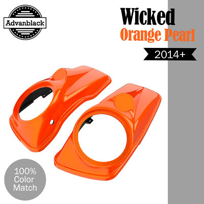 For Harley Touring 14+ Advanblack 8'' Saddlebag Speaker Lids WICKED ORANGE PEARL
