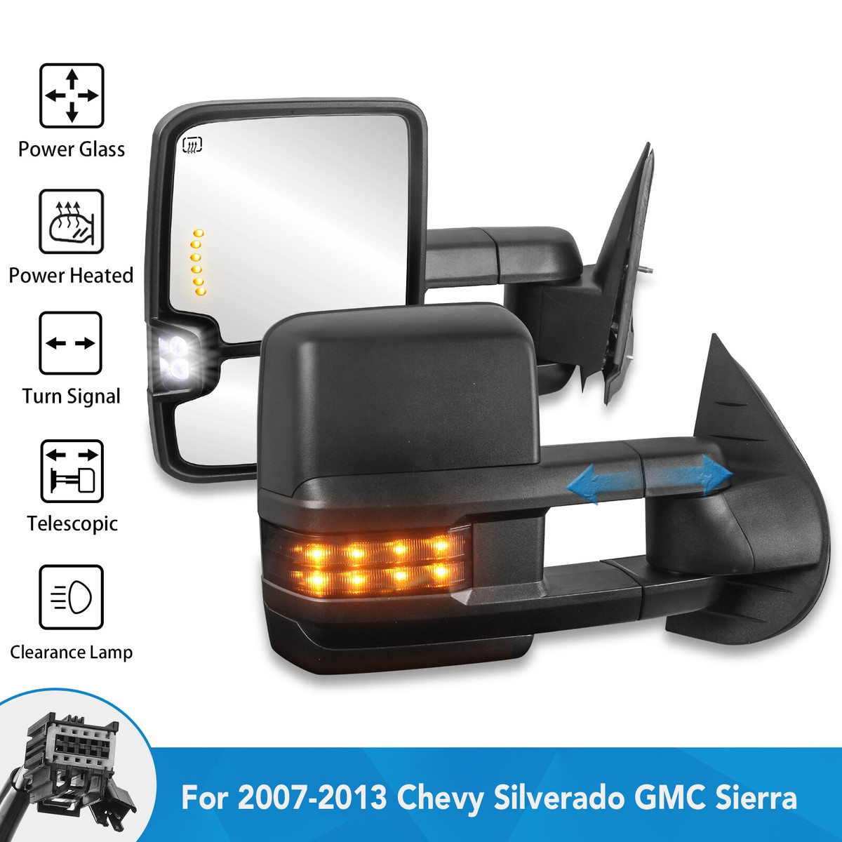 2 Pcs Side View Towing Mirrors For 2007-2013 Silverado Sierra Yukon 1500 2500HD