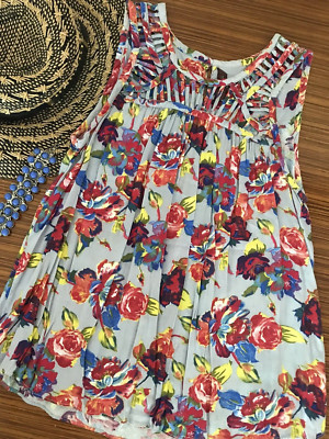 RANNA GILL (S) Floral Tank Top Sleeveless Shirt, Boho Cottage, EUC!!