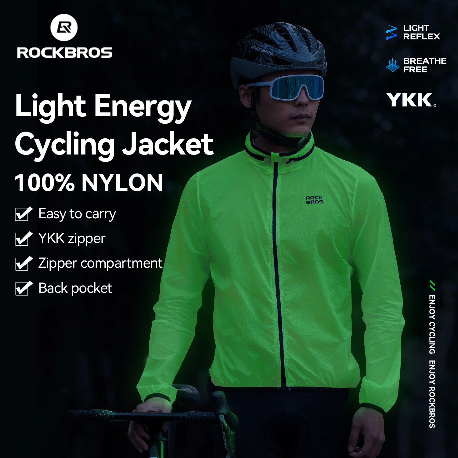 ROCKBROS Reflective Coat Windbreaker Light Energy CyclingJacket Portable Outdoor