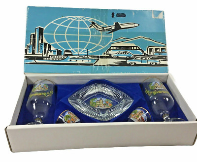 1989 Vintage Collectors Souvenir Berlin Germany Drinking Set Shot Glass Ash Tray