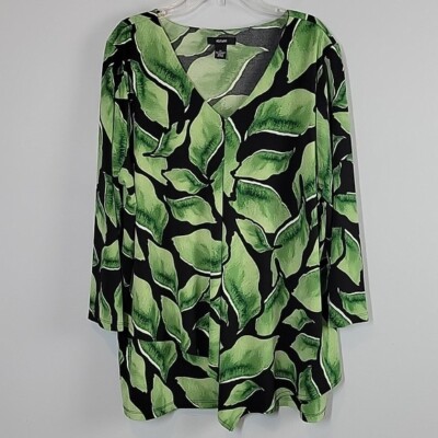 Alfani women's size XL v-neck flowy green black floral blouse office