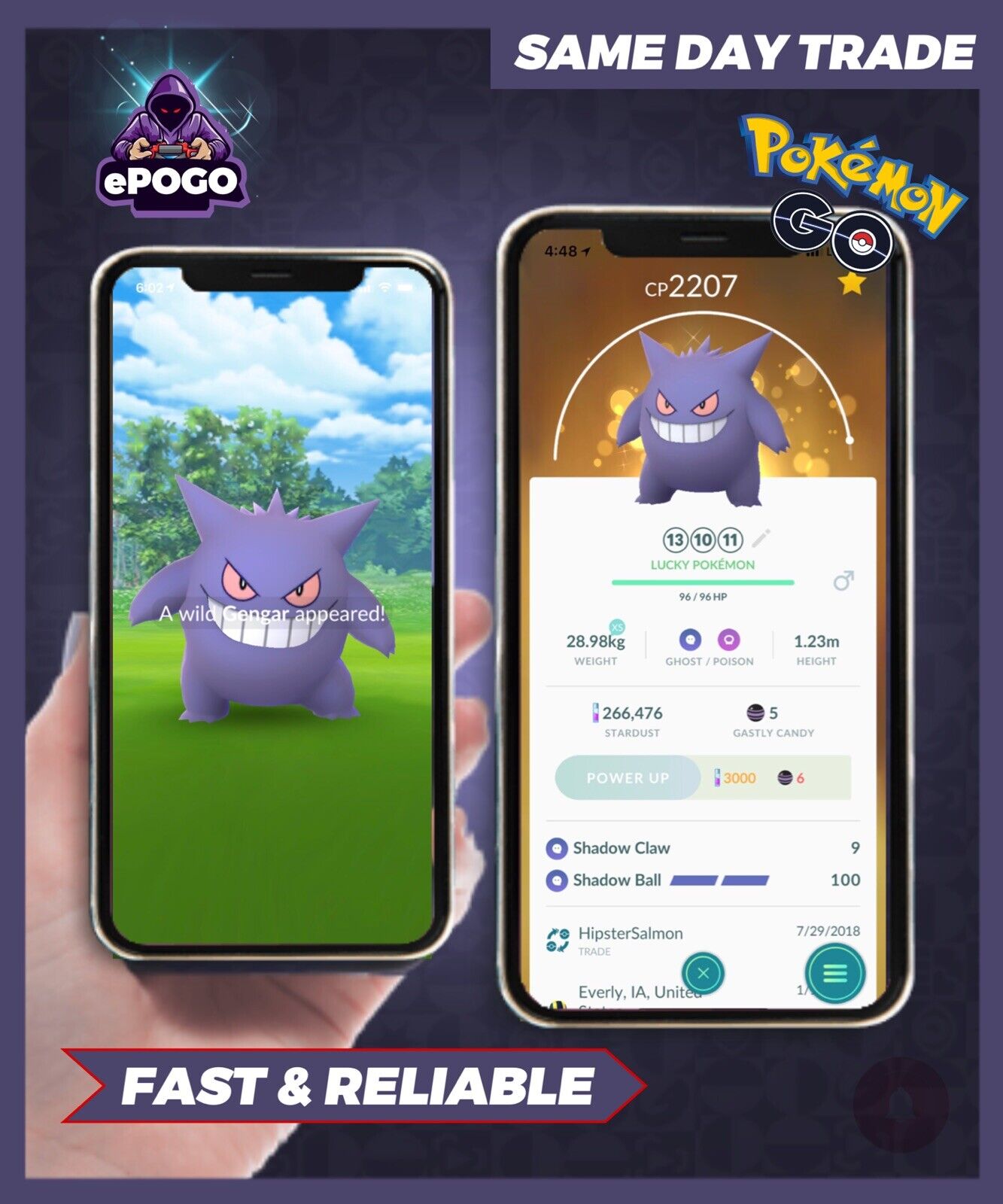 Pokémon GO Shiny Gengar Party Red Hat – Trade 20.000 stardust