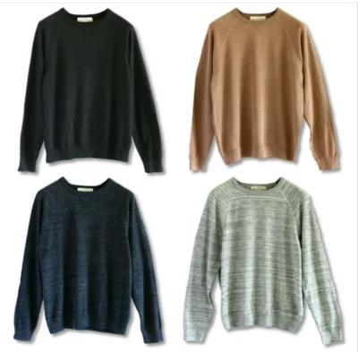 Men's H&M Soft 100% Cotton Crew Neck Fine Knit Jumper Black Blue Grey Brown