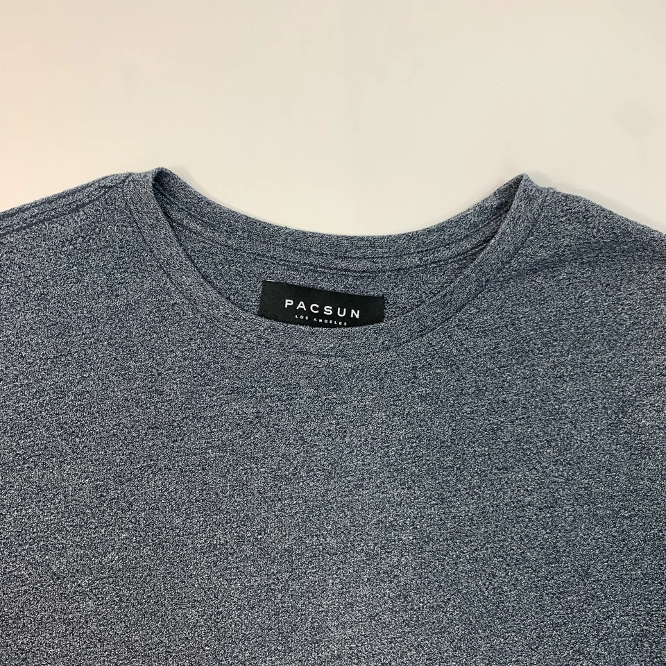 Camiseta Pacsun Hombre Pequeña Azul Gris Corte Caída Calce Vieira Manga Larga Mezcla de Algodón Foto 4 de 4