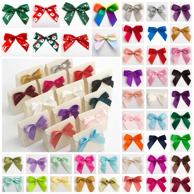 Satin Bows 5cm Wide Self Adhesive Pre Tied Ribbon Wedding Gift Craft Stick On