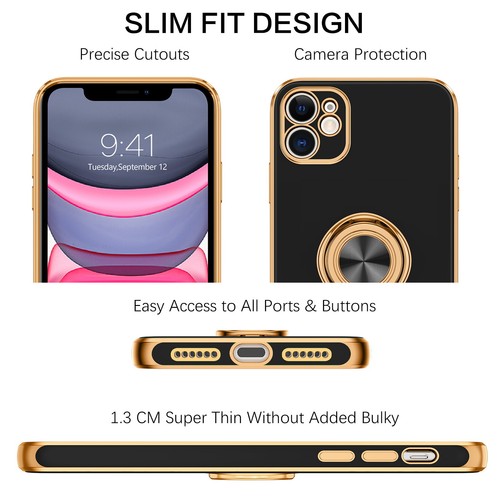 For iPhone 11 6.1" Case Shockproof Protective Rugged Cover & Golden Ring Holder - Bild 3 von 136