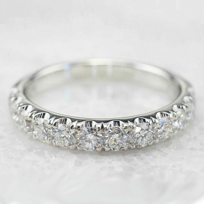2.00Ct Round Cut Real Moissanite Wedding Band Ring 14K White Gold Over ...