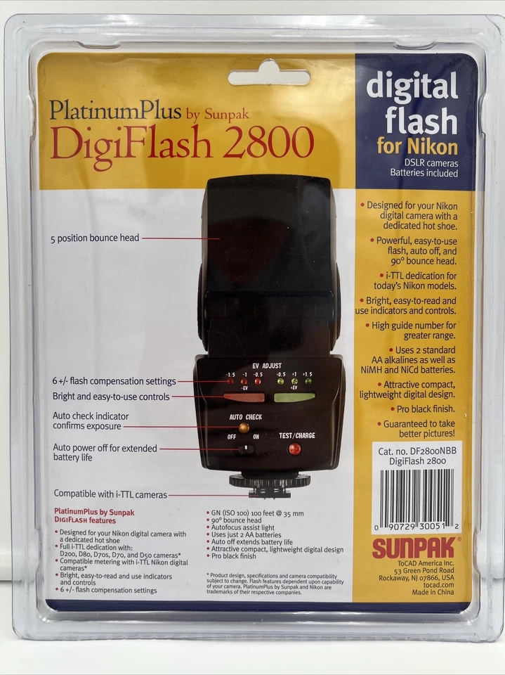 Platinum Plus by Sunpak Digi Flash 2800 for Nikon i-TTL DSLR Camera, NEW, SEALED - Image 2 of 4