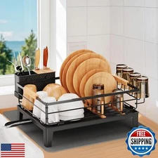 JYPS Dish Drying Rack with Drainboard Auto-Drain, Space-Saving Dish Rack Drai