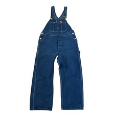 Vintage Dickies Bib Overalls Mens 40x30 Blue Denim Workwear Utility Made in USA