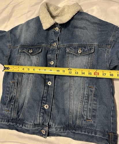 Love Tree Denim Women Size Large Crop Sherpa Lined Denim Zip Up Jacket - Picture 12 of 15