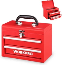 WORKPRO Portable Mini Tool Box 2-Drawer Metal Chest with Handle PVC Liners PP 