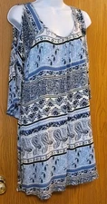 Naif Ladies Cold Shoulder Paisley Blue Casual Dress / Size L/ Lined / Scoop Neck