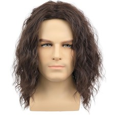 Medium Length Brown Wavy Wig for Men - Heat Resistant Synthetic Hair