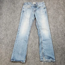 BKE Carter Jeans Mens 30R Light Wash Denim Bootcut Distressed Stitching