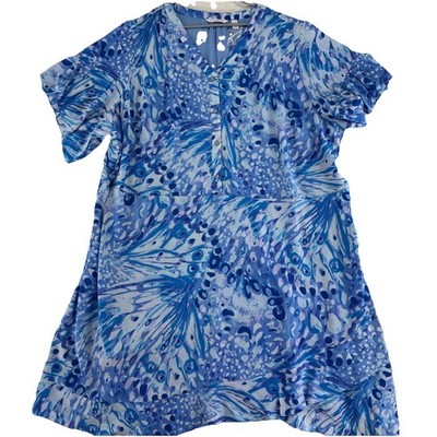 Isaac Mizrahi Live! Printe Crepe Midi Dress Size 4X Blue Abstract
