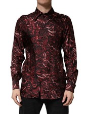 Dolce & Gabbana Bordeaux Patterned Collared Men Dress Men's Shirt