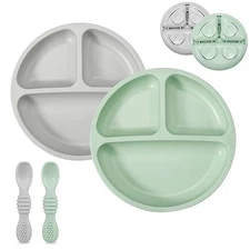 PandaEar Silicone Baby Feeding Set| 2 Pack One Size, Gray/Green 