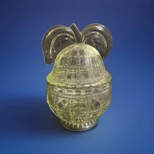 Imperial Glass Beaded Block Pear Candy Dish Yellow RARE Vaseline Glass