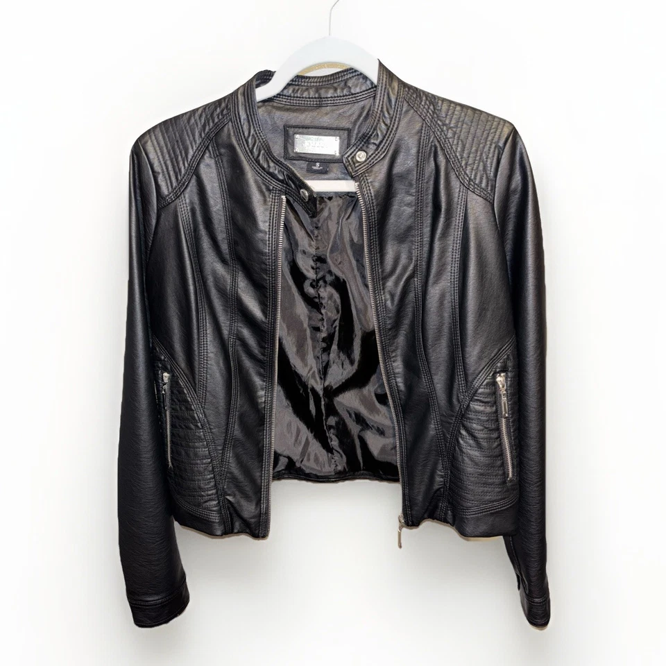 Black Faux Leather Jacket Small - Image 3 of 4