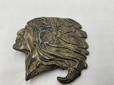 Vintage Native American Indian Chief Head Brass Belt Buckle Great Patina 
