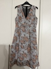 Phase Eight Size 12 Grey Pink Black Floral Mesh Lined Zip Knee Length Dress