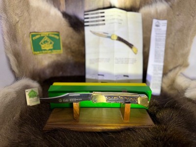 1978 Puma 915 Emperor Aristocrat Knife Stag Handles Green/Yellow Box Mint & Tag