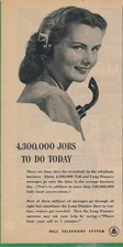 Magazine Ad - 1944 - AT&T / Bell System - World War 2 - 4,300,000 jobs today