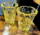 Amber Art Glass Vases-Set Of 2-Freeform 6 Inch-Murano Style-Vintage MCM Stunning