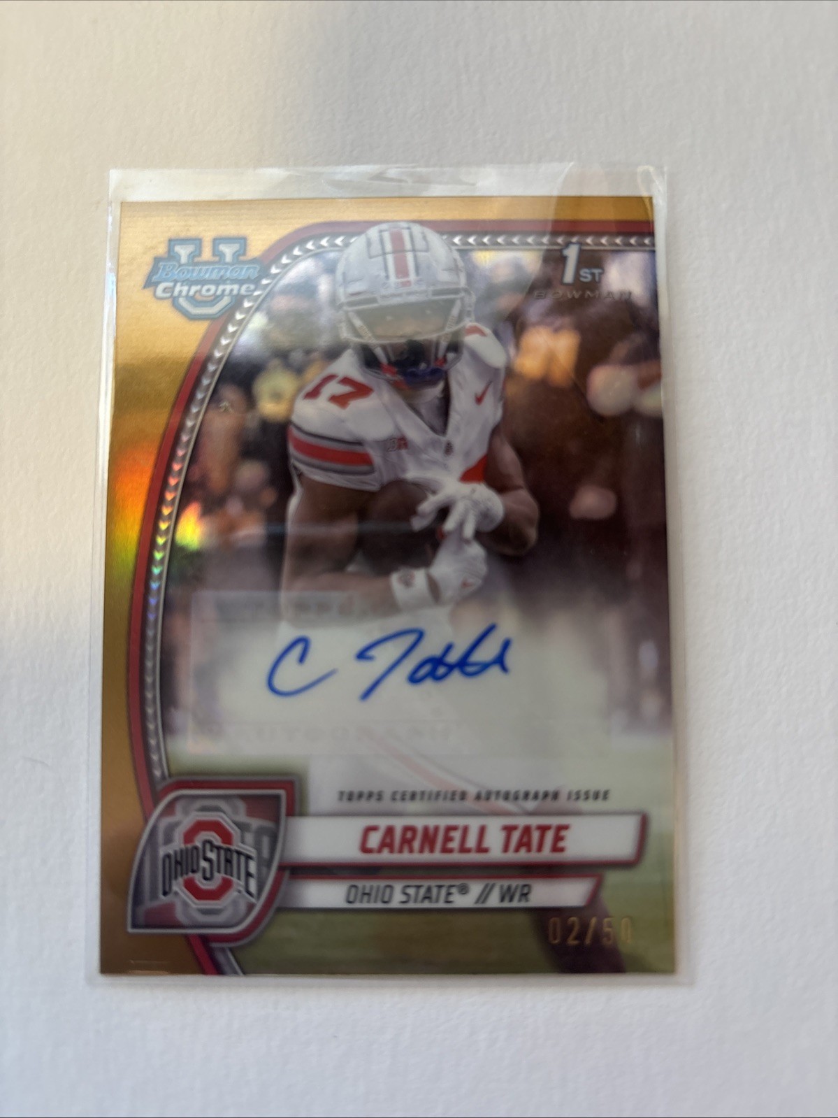 CARNELL TATE 2024 Bowman U Chrome GOLD Refractor Auto /50 Ohio State