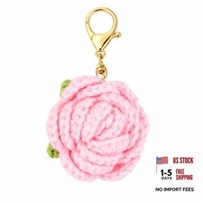 Rose Keychain Floral Keychains Bag Charms for Women with Pink Bloom,Crochet
